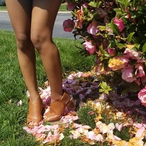 Style & Co Chunky Heel Slingback Peep Toe Mules  Tan Size 6